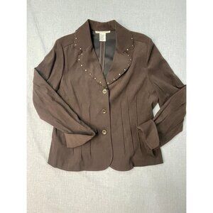 Requirements Women's Large Brown Button Collared Long Sleeve Blazer Jacket
